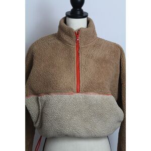 Women’s Tan & Cream Colorblock Sherpa Quarter-Zip Pullover – Size Small